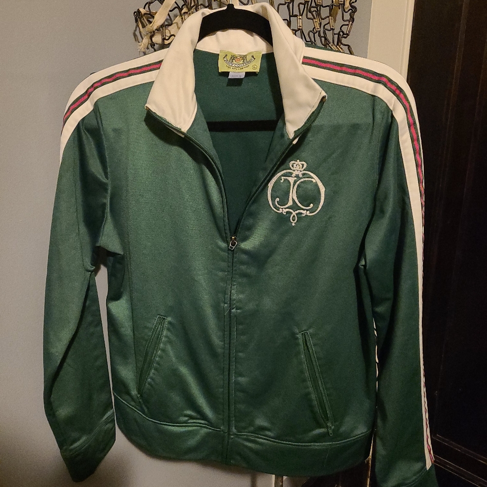 Juicy Couture Green Sporty Striped Zip Track Jacket